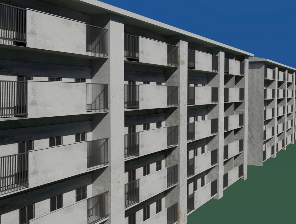 【FBX/Unity】 レトロなコンクリート団地 3Dモデル (背景・ワールド用)