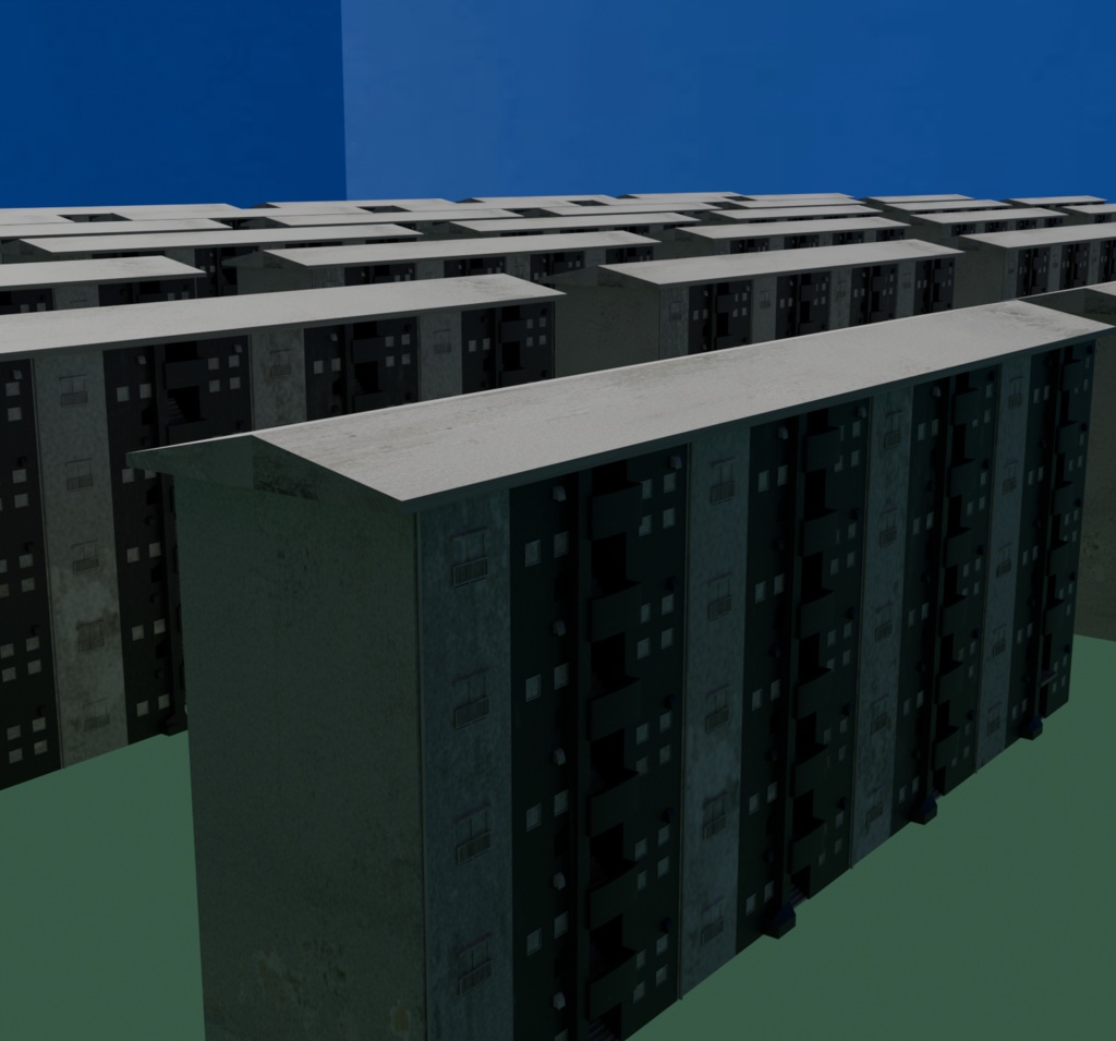 【FBX/Unity】 レトロなコンクリート団地 3Dモデル (背景・ワールド用)