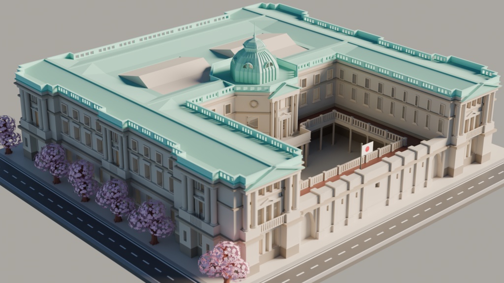 【ローポリ】日本銀行【Blender 4.4.0】