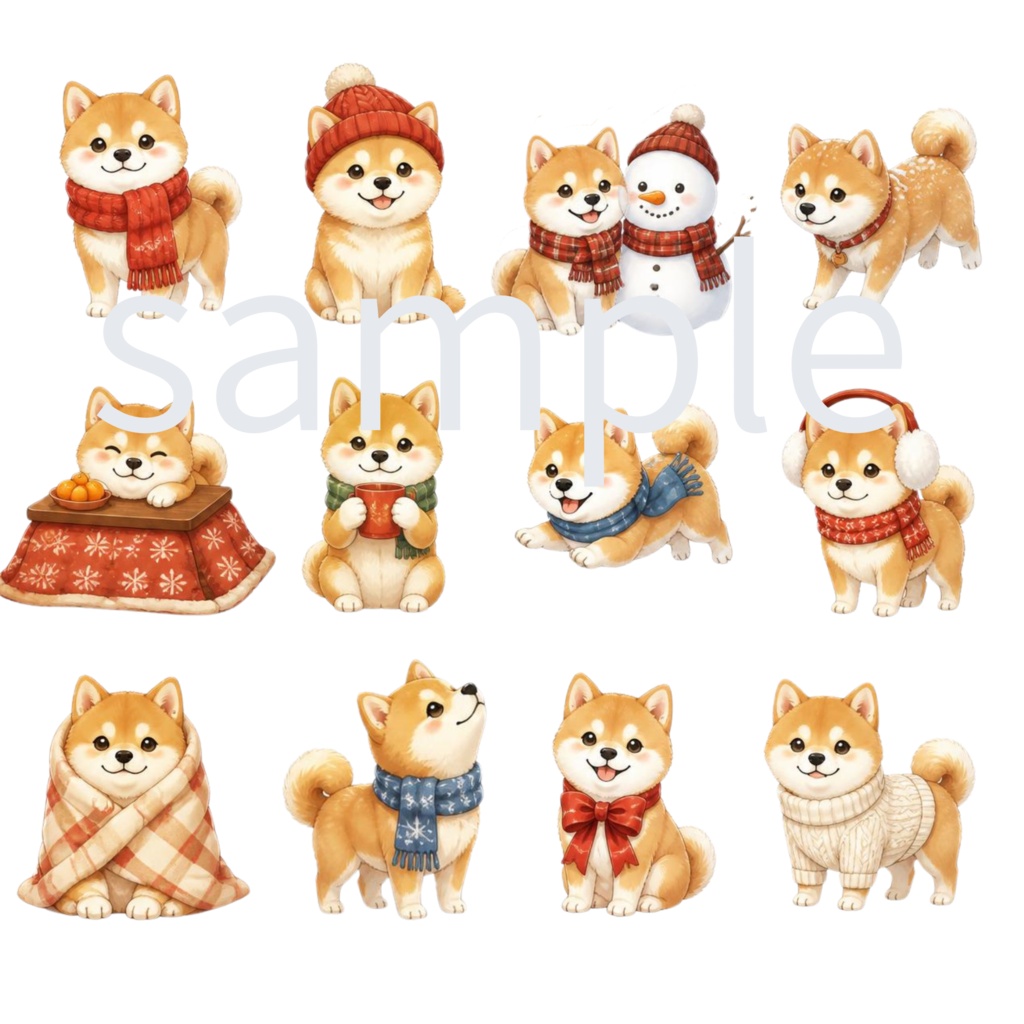 ❄️ 冬の柴犬ちゃん デジタルステッカー12種セット/PNG透過データ