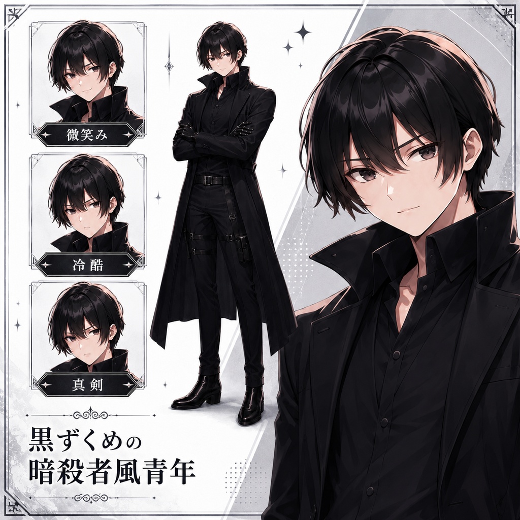 【立ち絵素材07】【無料】黒ずくめの暗殺者風青年