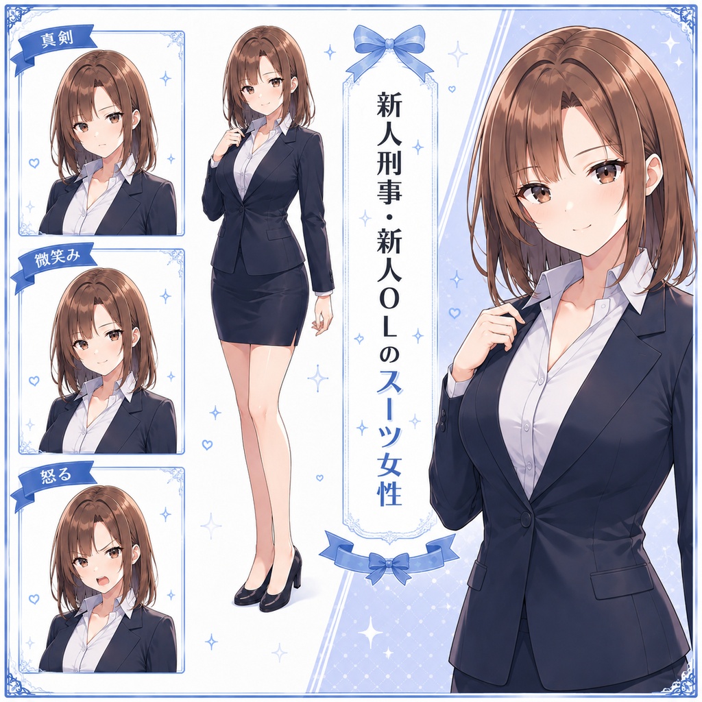 【立ち絵素材09】新人刑事・新人OLのスーツ女性