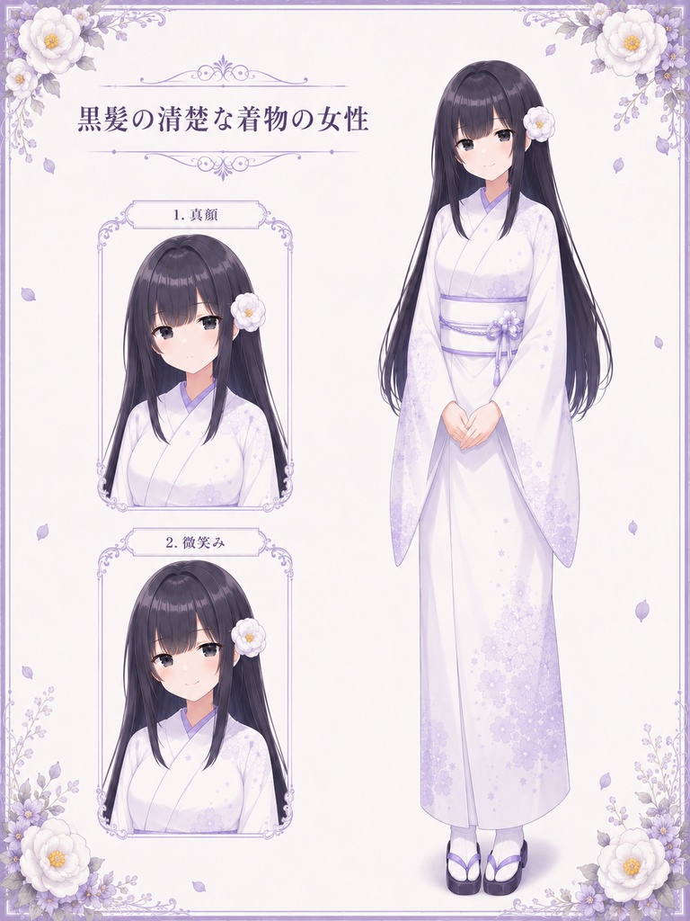 【立ち絵素材】黒髪の清楚な着物の女性（和服）