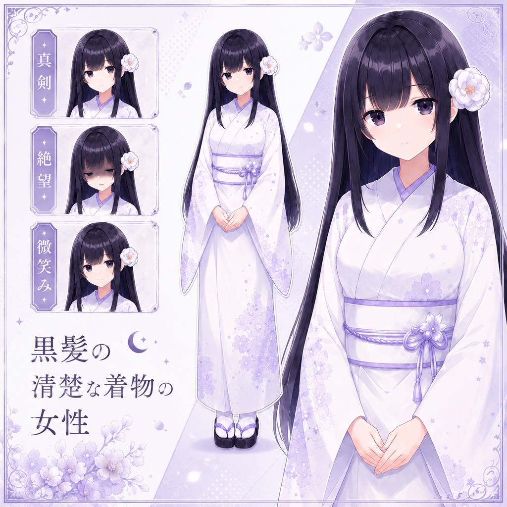 【立ち絵素材10】黒髪の清楚な着物の女性（和服）