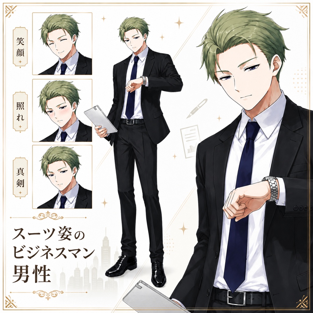 【立ち絵素材14】スーツ姿のビジネスマン男性