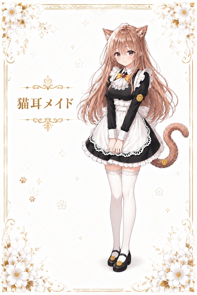 【立ち絵素材】【無料】猫耳メイド お座りイラスト