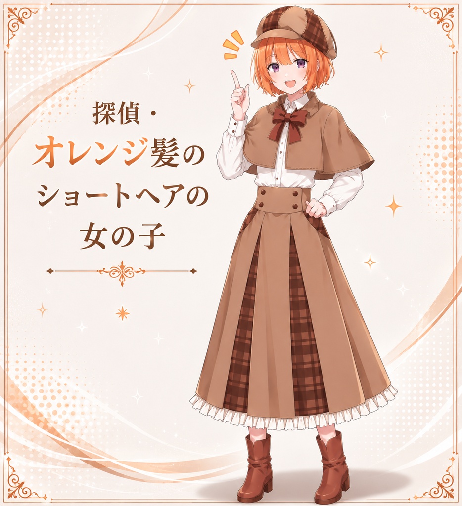【立ち絵素材】【無料】探偵・オレンジ髪のショートヘアの女の子