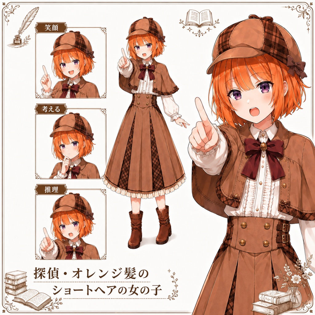 【立ち絵素材23】探偵・オレンジ髪のショートヘアの女の子
