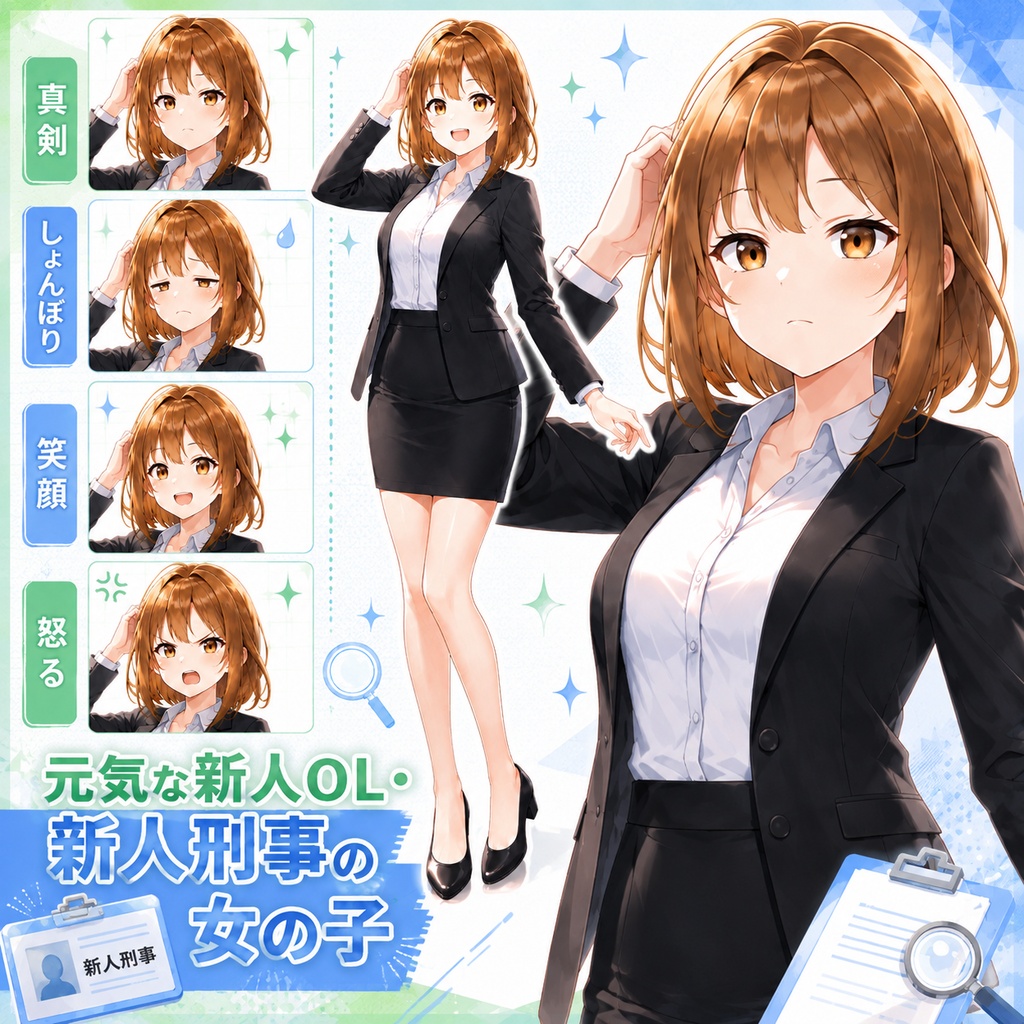 【立ち絵素材27】元気な新人OL・新人刑事の女の子