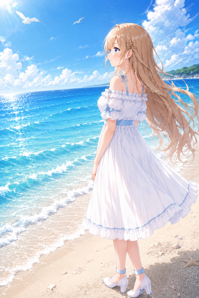 【立ち絵素材】夏色白ワンピースの女の子(女子大生・社会人)