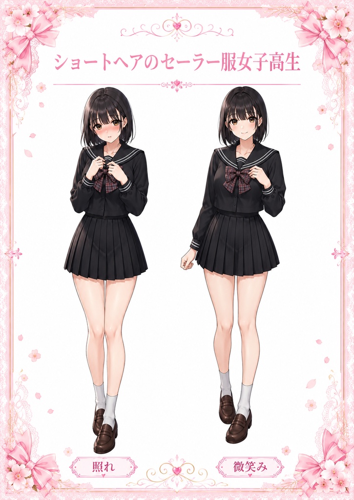 【立ち絵素材】ショートヘアセーラー服女子高生