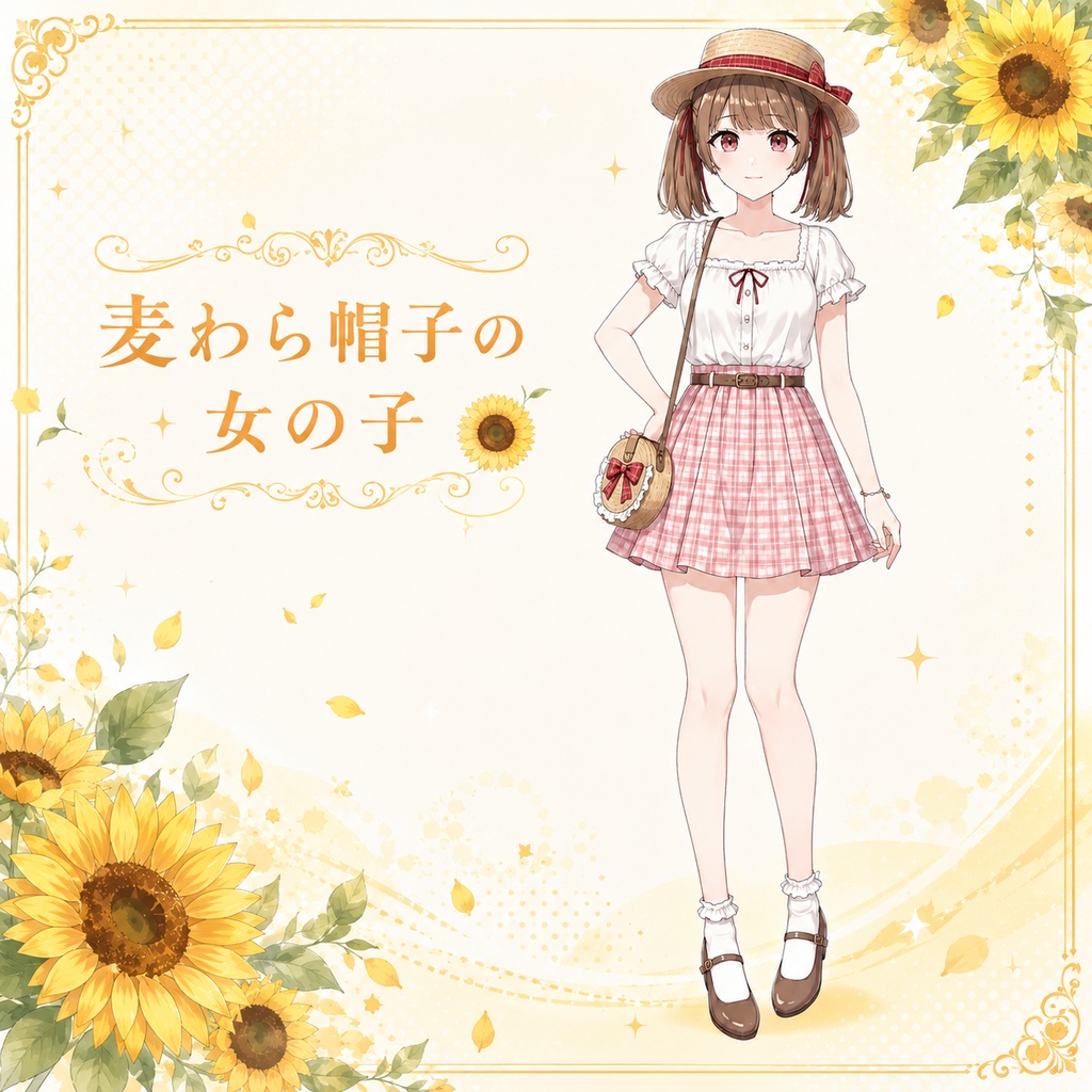 【立ち絵素材】【無料】麦わら帽子の夏服の女の子