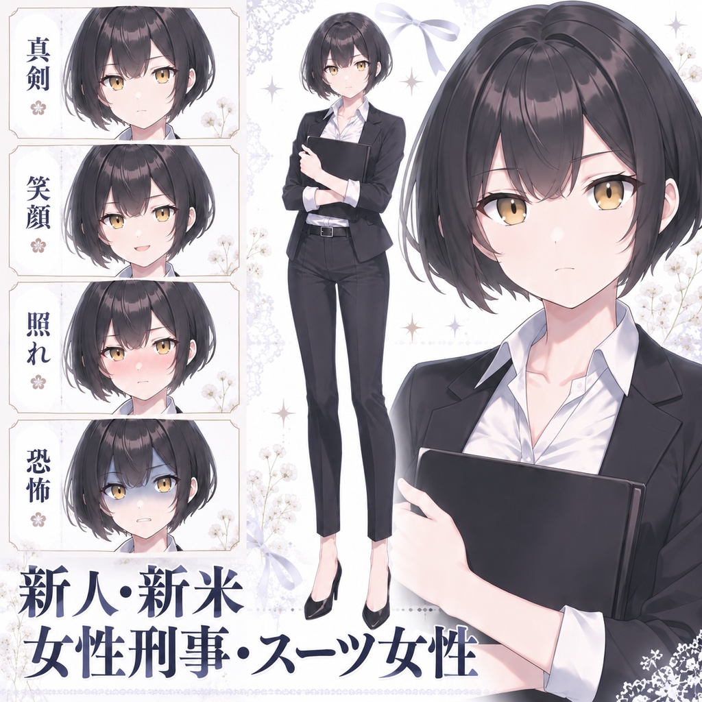 【立ち絵素材40】新人・新米女性刑事・スーツ女性