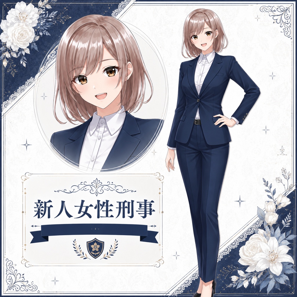 【立ち絵素材】【無料】新人・新米女性刑事・スーツ立ち絵