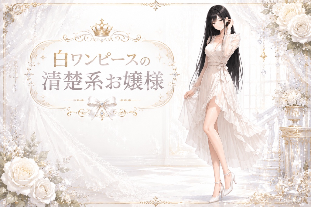 【立ち絵素材】【無料】清楚系シロワンピースのお嬢様