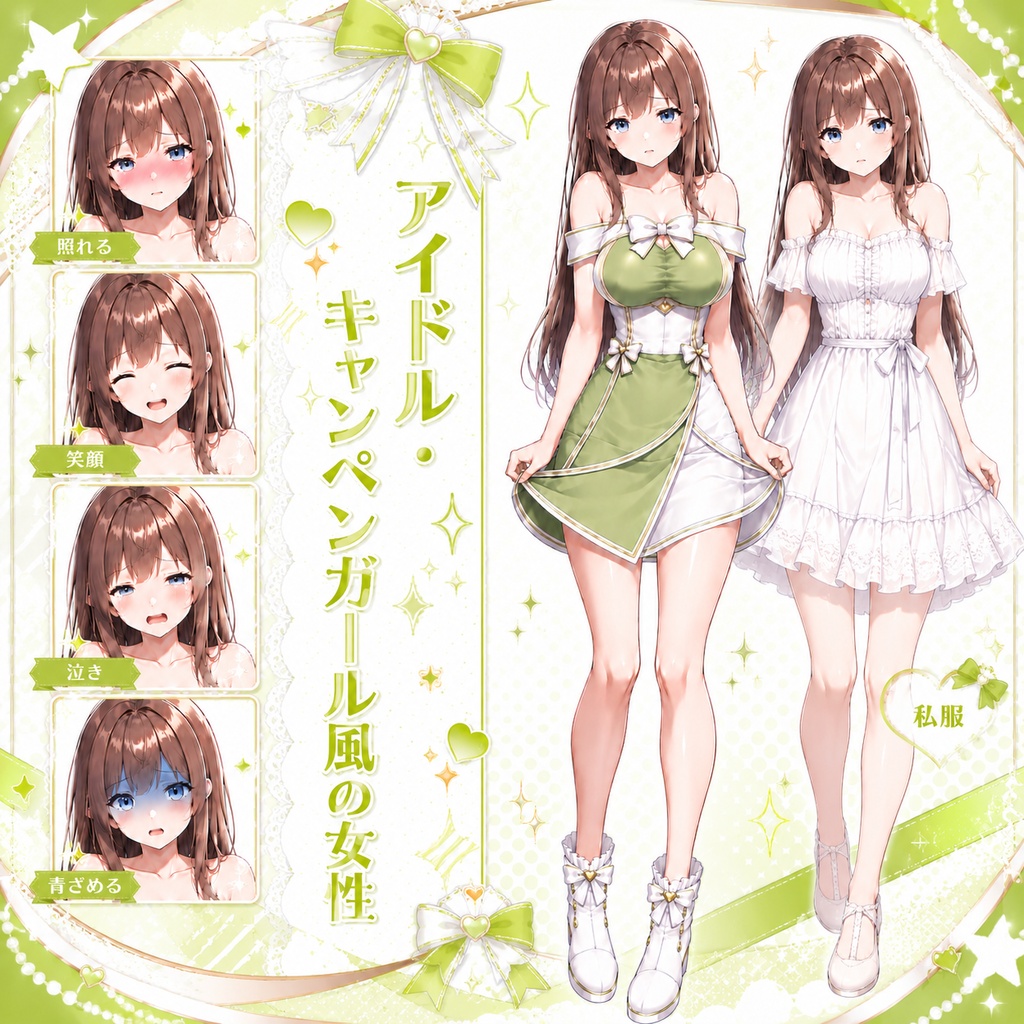 【立ち絵素材73】【無料】アイドル・キャンペンガール風のおどおどした女性