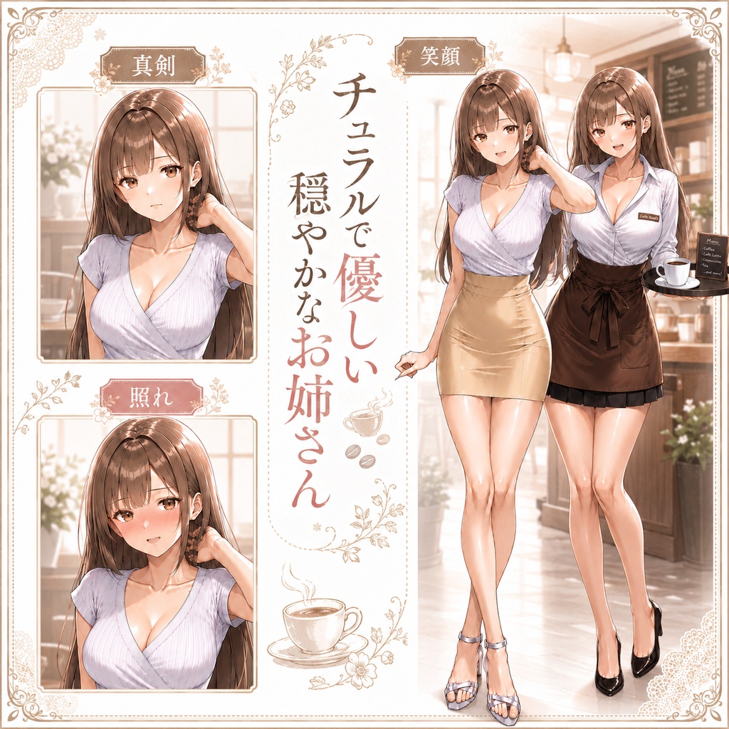 【立ち絵素材93】ナチュラルで優しい穏やかなお姉さん【おまけ:カフェ店員衣装】