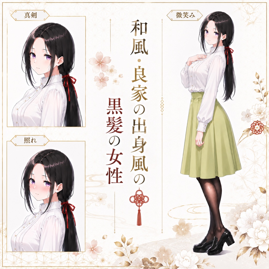 【立ち絵素材97】和風・良家の出身風の黒髪の女性