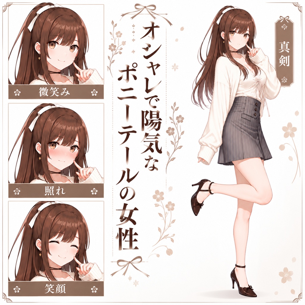 【立ち絵素材109】オシャレで陽気なポニーテールの女性