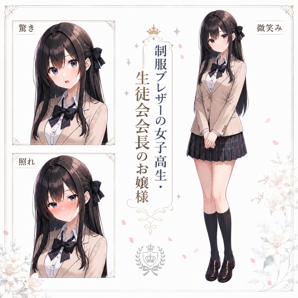 【立ち絵素材116】制服ブレザーの女子高生・生徒会長のお嬢様