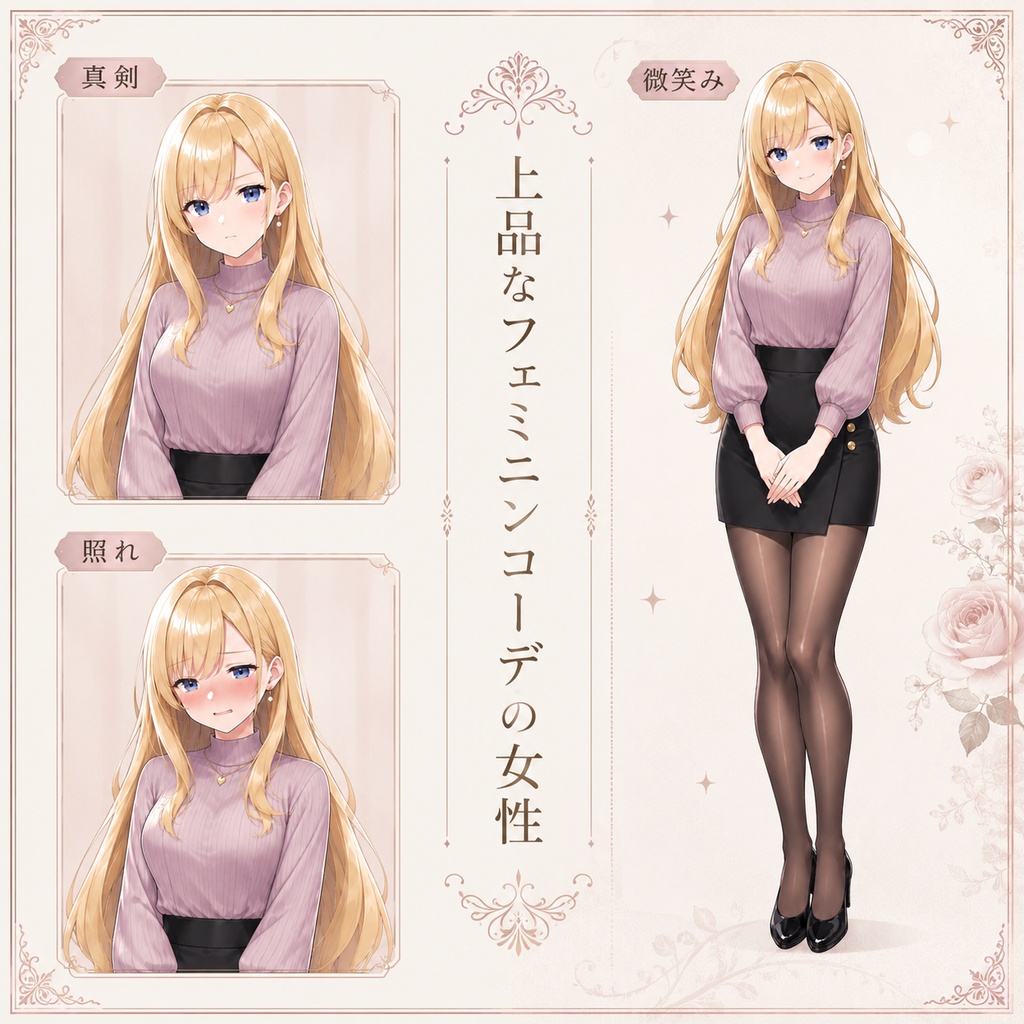 【立ち絵素材123】上品なフェミニンコーデファッションの女性