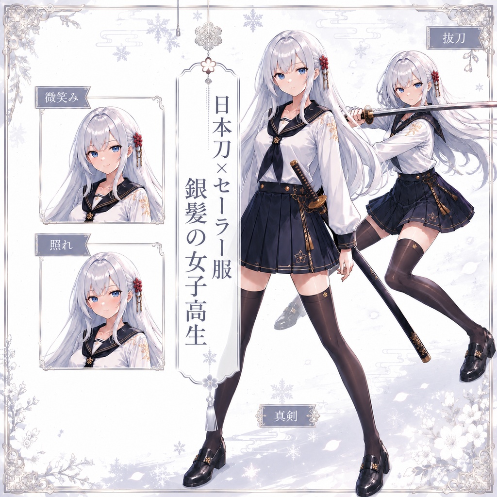 【立ち絵素材125】クールな黒髪セーラー服の女子高生