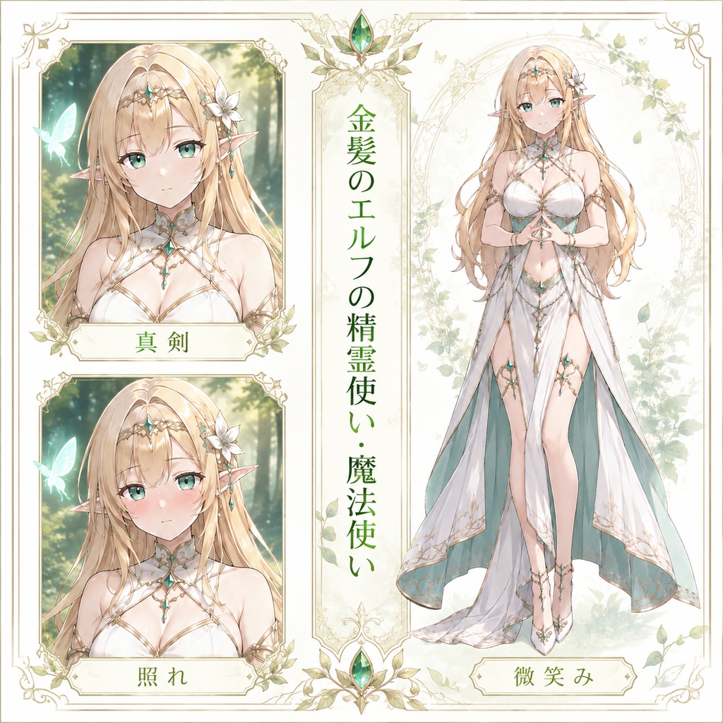 【立ち絵素材127】金髪のエルフの精霊使い・魔法使い