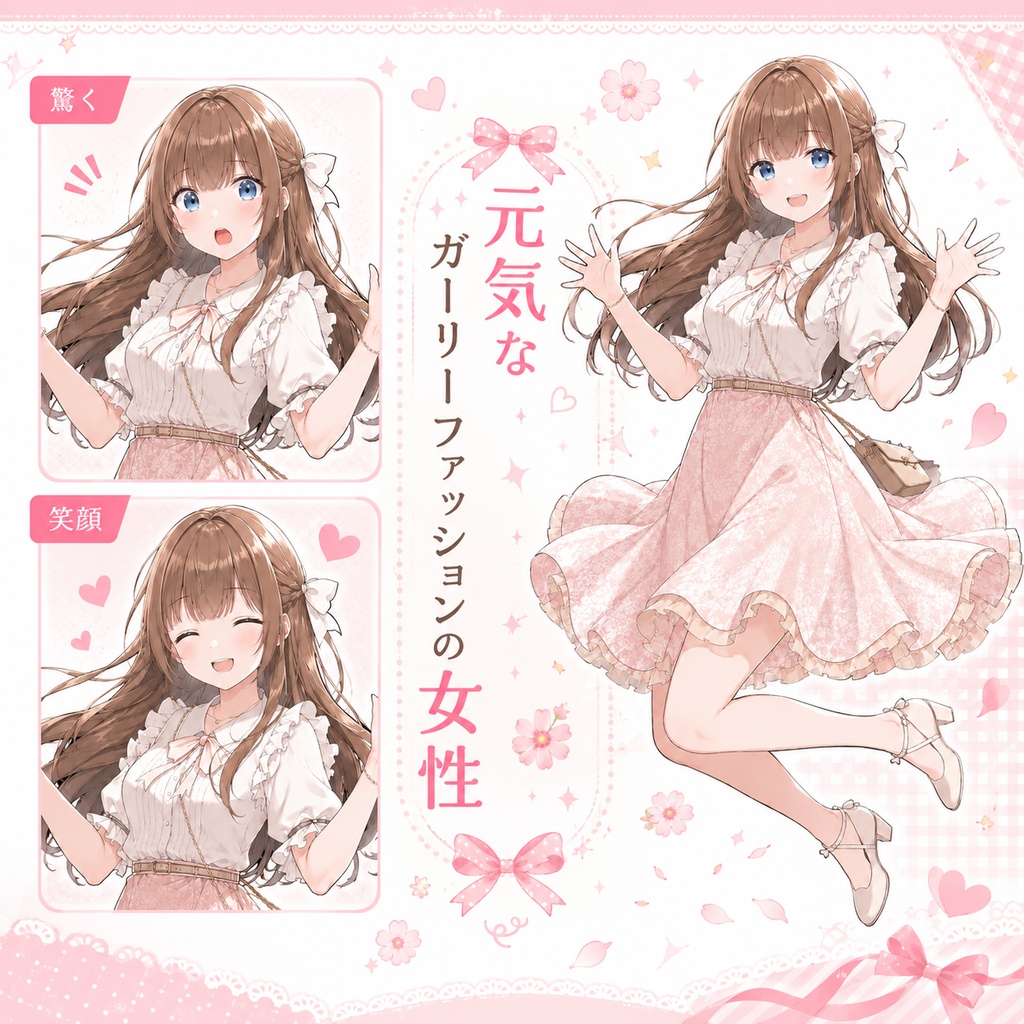 【立ち絵素材129】元気なガーリーファッションの女性