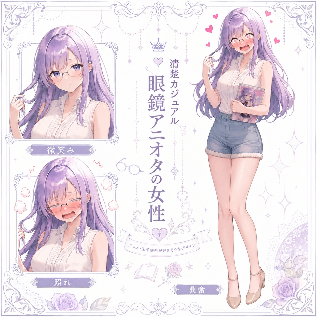 【立ち絵素材131】清楚カジュアル眼鏡アニオタの女性