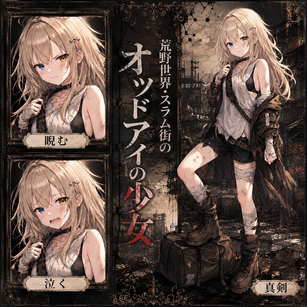 【立ち絵素材141】荒野世界・スラム街のオッドアイの少女