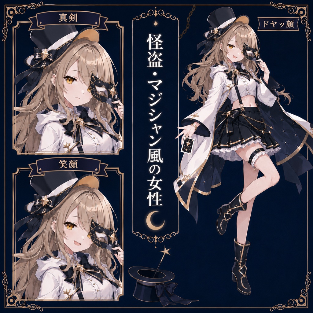 【立ち絵素材145】怪盗・マジシャン（手品師）風の女性