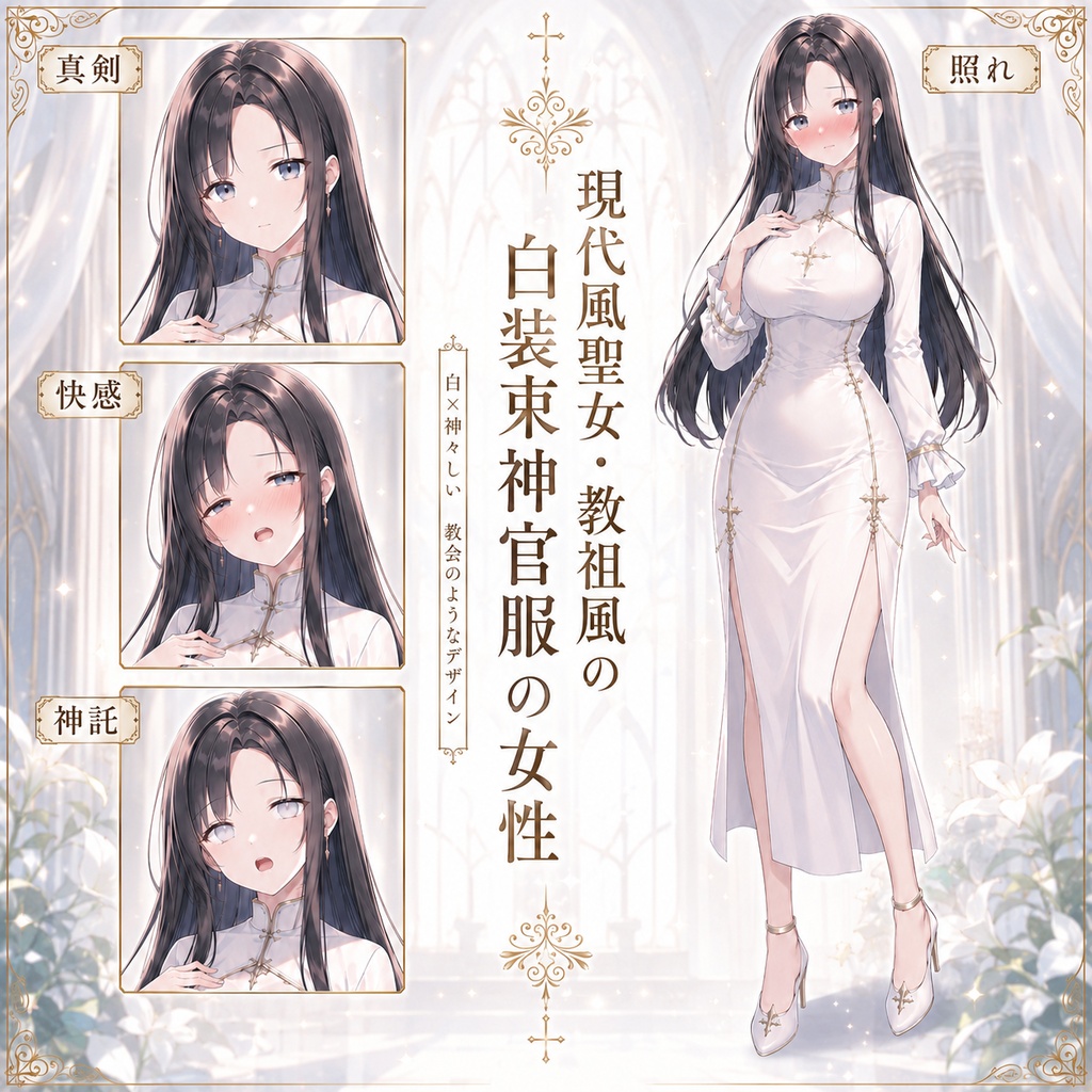 【立ち絵素材150】現代風聖女・教祖風の神官服の女性
