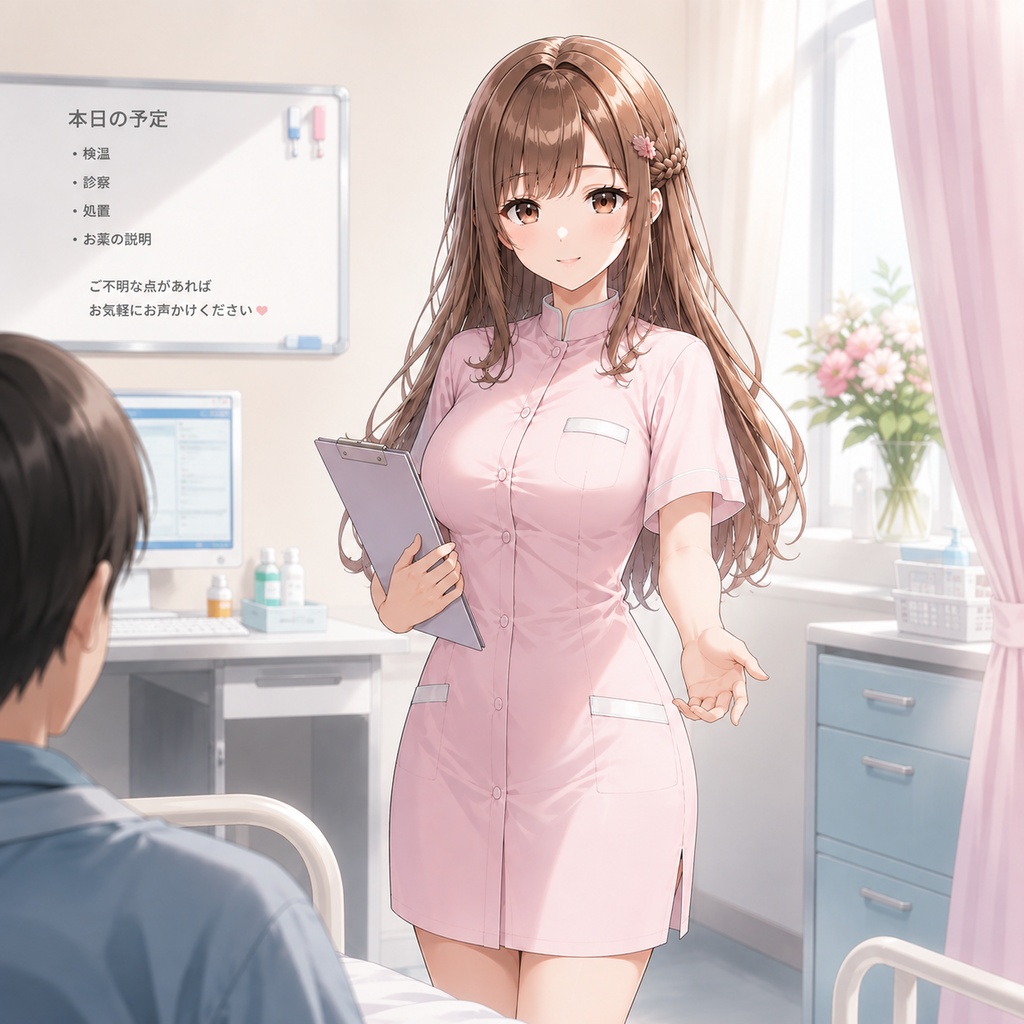 【立ち絵素材152】ピンクのナース服の清楚で優しい女性