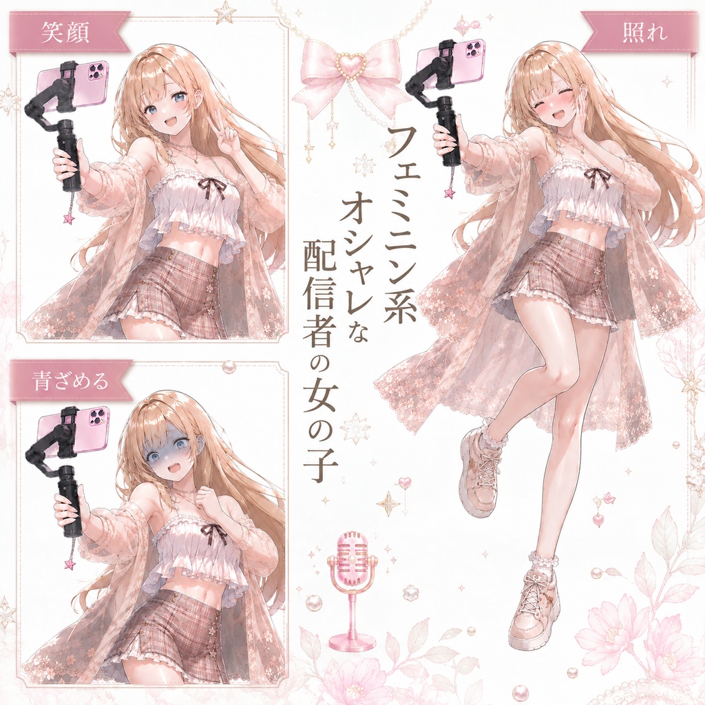【立ち絵素材158】フェミニン系オシャレな配信者の女の子