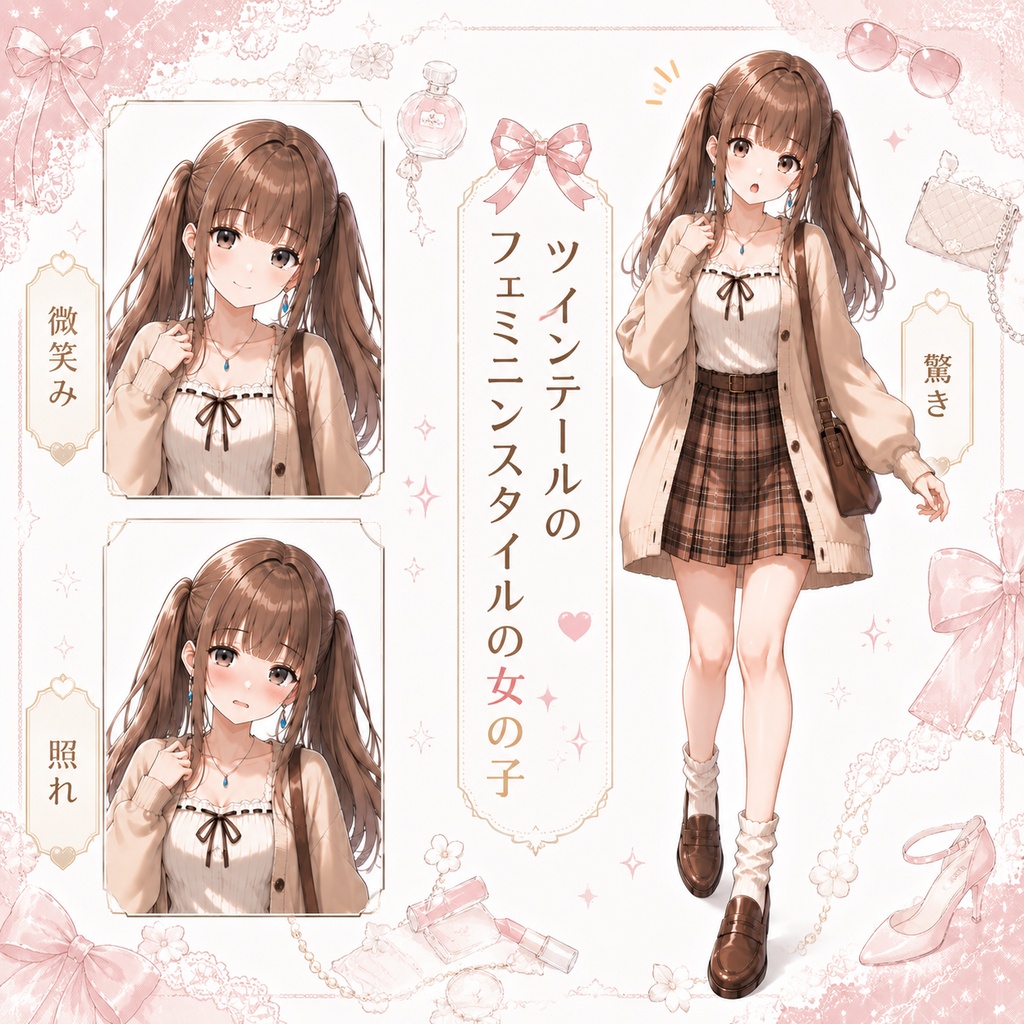 【立ち絵素材162】ツインテールのフェミニンスタイルの女の子