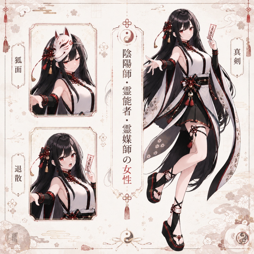 【立ち絵素材164】陰陽師・霊能者・霊媒師の女性【狐面あり】