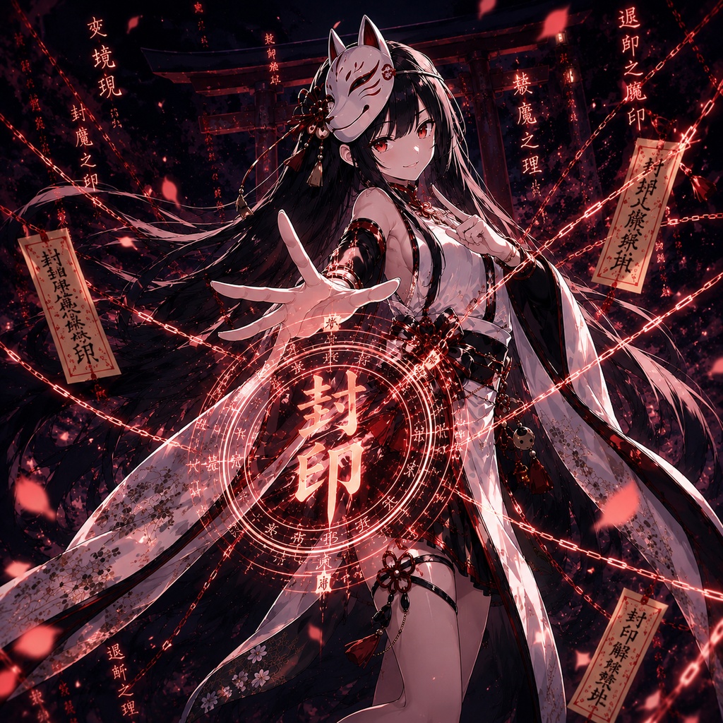 【立ち絵素材164】陰陽師・霊能者・霊媒師の女性【狐面あり】
