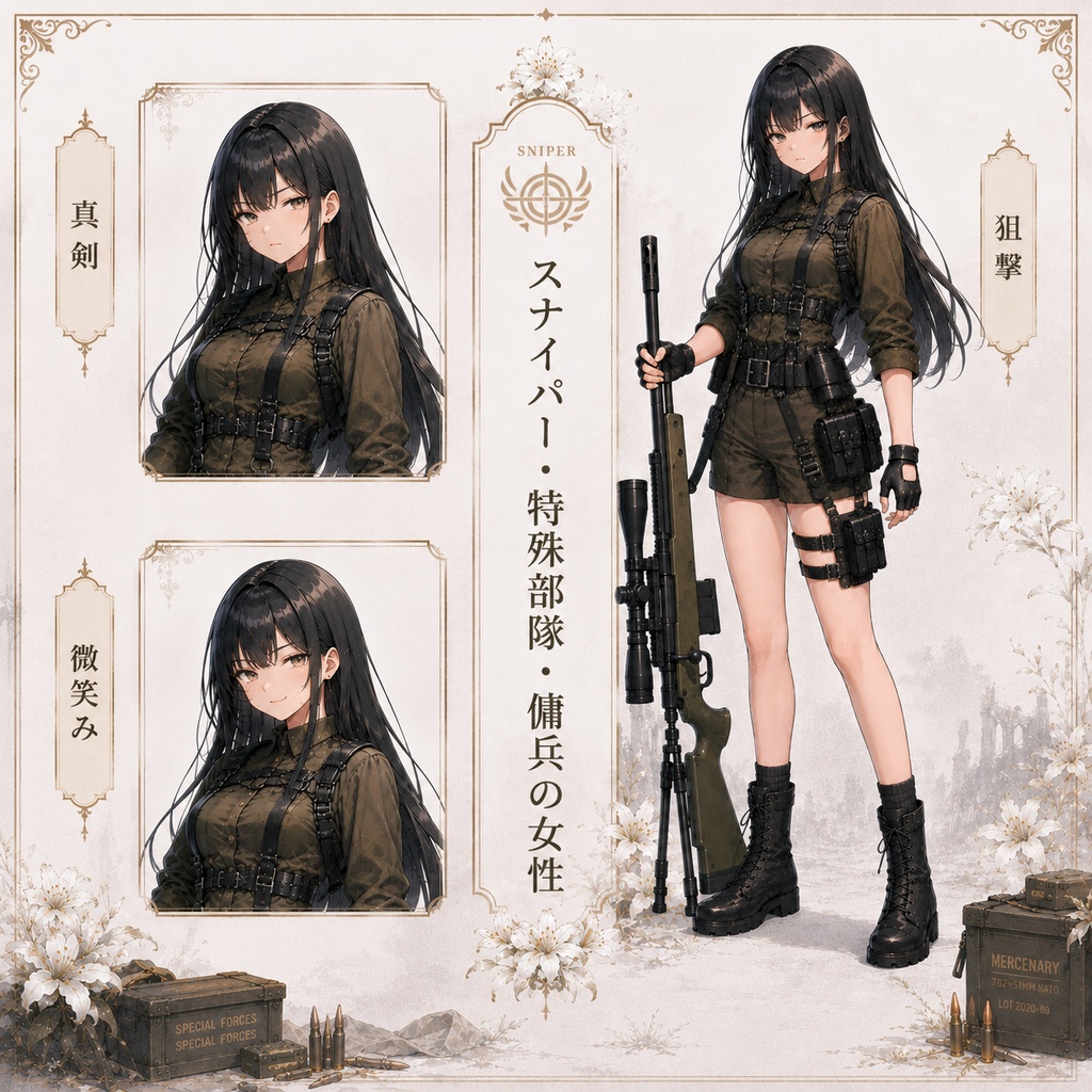 【立ち絵素材166】【無料】スナイパー・特殊部隊・傭兵の女性