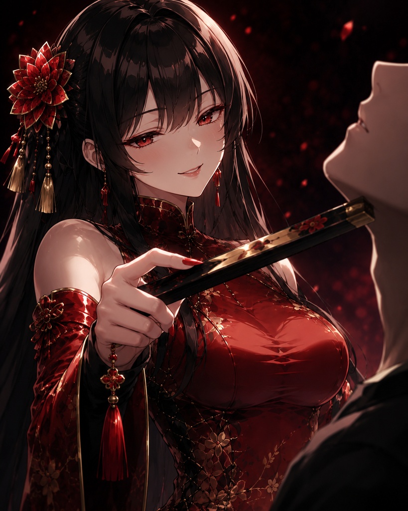 【立ち絵素材167】妖艶なチャイナ服の美女(黒幕・権力者風)