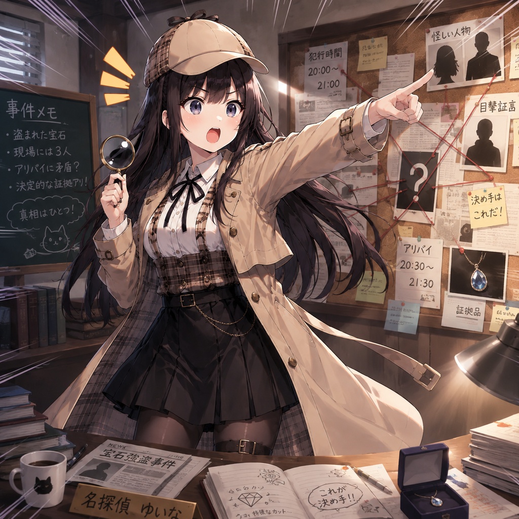 【立ち絵素材169】名探偵黒髪の探偵の女の子(探偵助手?)