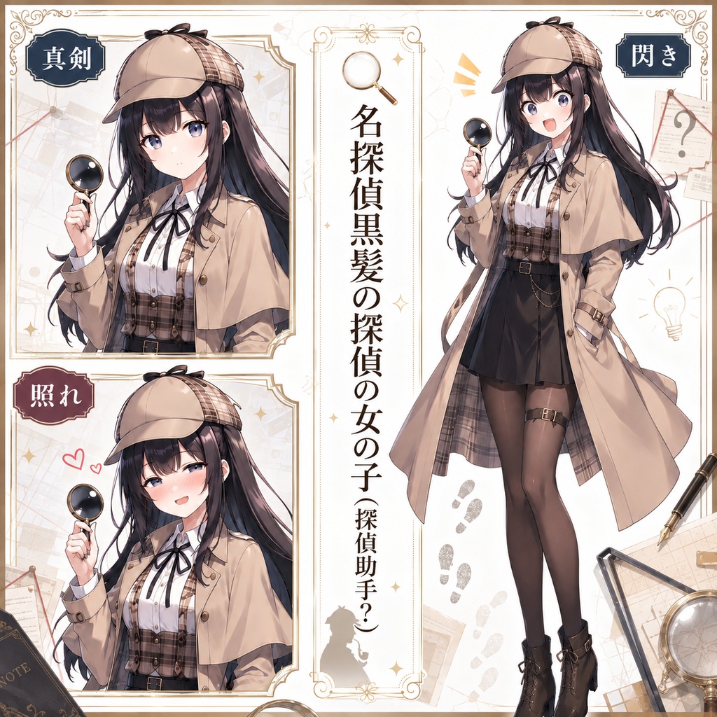 【立ち絵素材169】名探偵黒髪の探偵の女の子（探偵助手？）