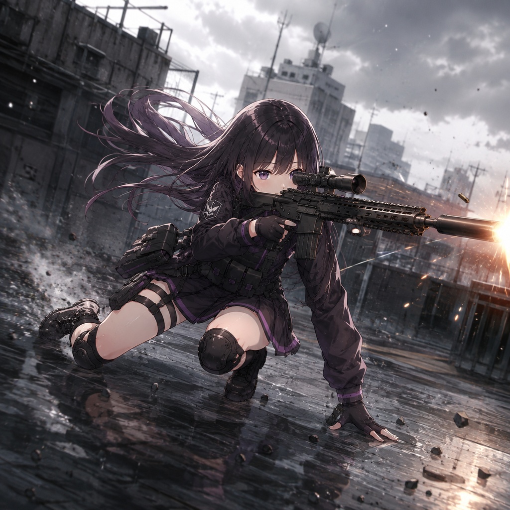 【立ち絵素材170】ライフルを持つ軍人・スナイパー・傭兵の女の子