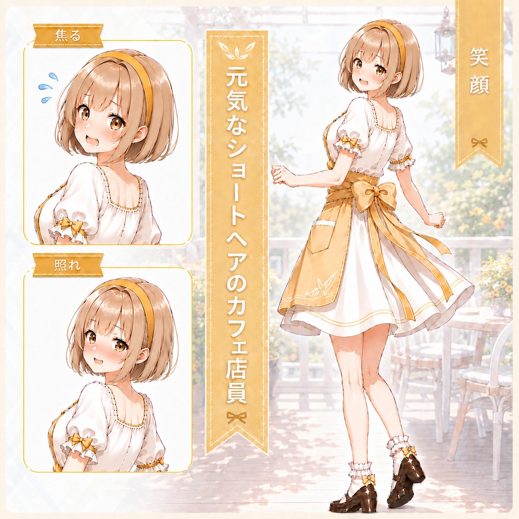 【立ち絵素材175】元気なショートヘアのカフェ店員