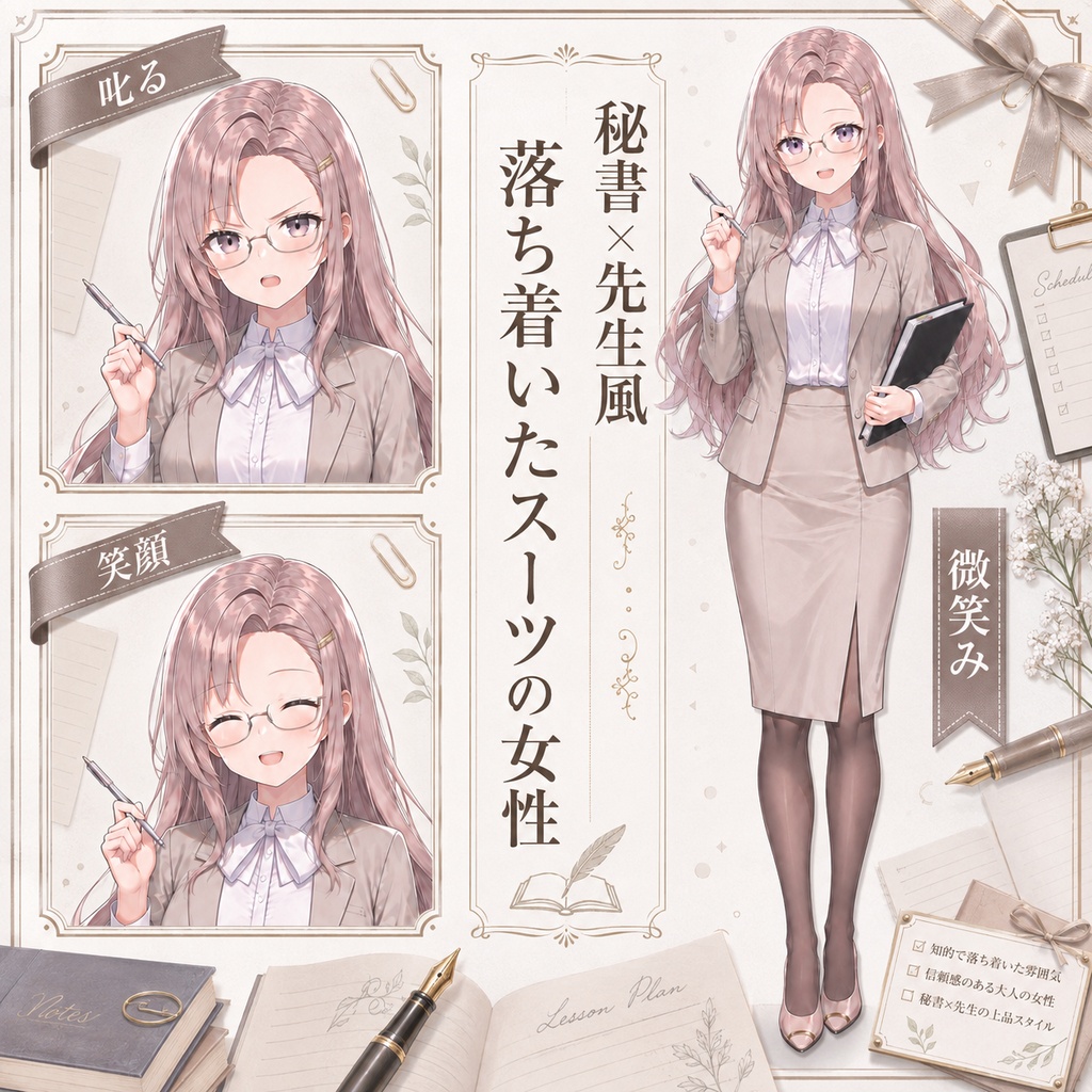 【立ち絵素材182】秘書×先生風 落ち着いたスーツの女性