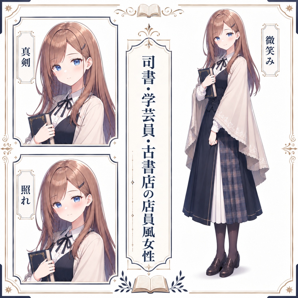 【立ち絵素材188】司書・学芸員・古書店の店員風女性