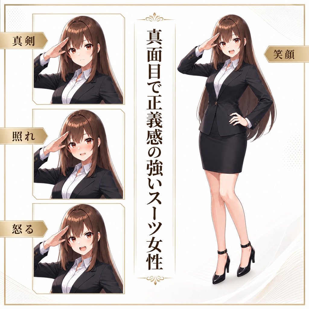 【立ち絵素材194】真面目で正義感の強いスーツ女性【OL・刑事】