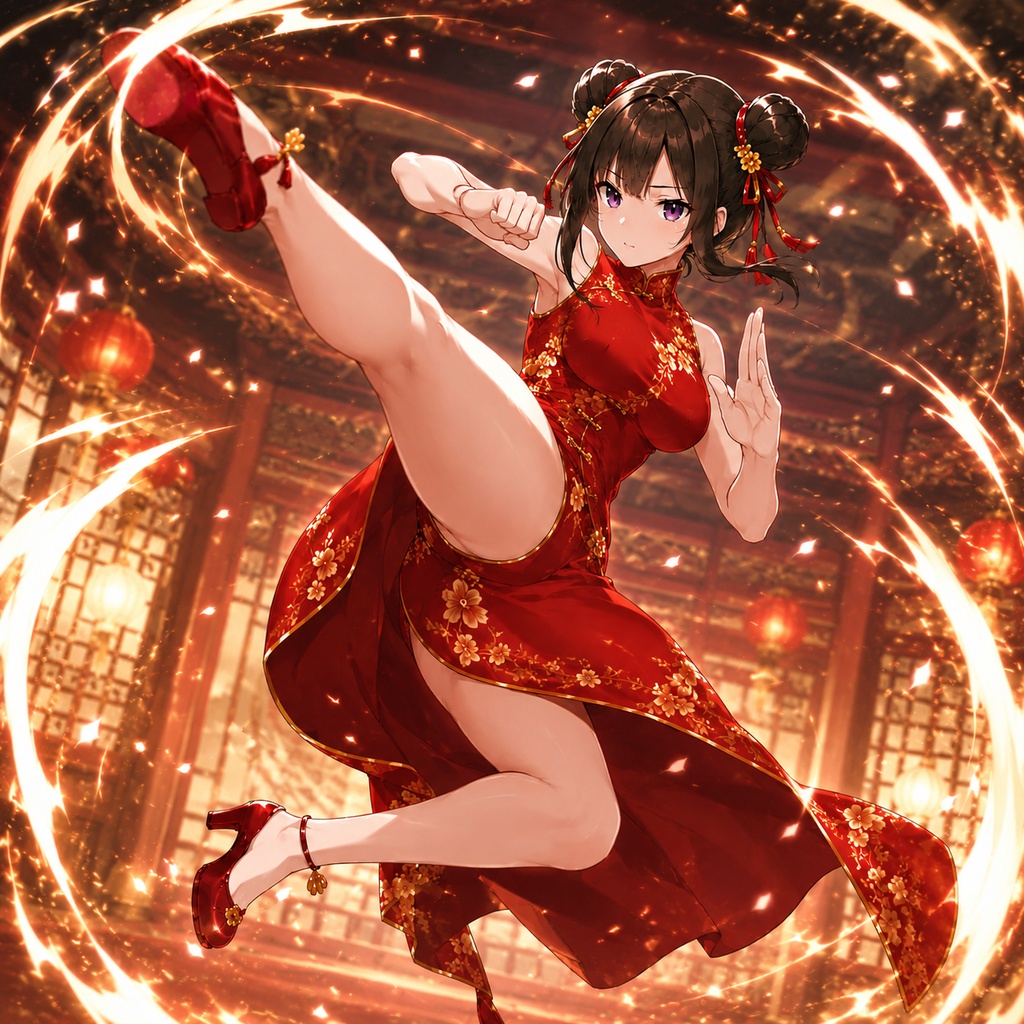 【立ち絵素材196】赤いチャイナ服の女性【カンフー・拳法・格闘家】
