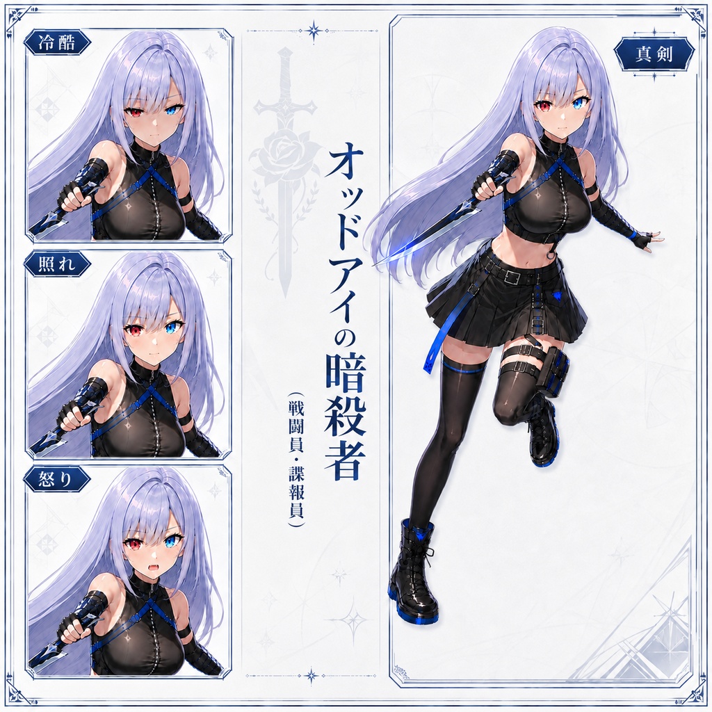 【立ち絵素材203】オッドアイの暗殺者（戦闘員・諜報員）