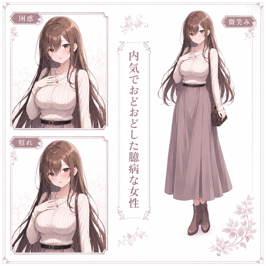 【立ち絵素材205】内気でおどおどした臆病な女性