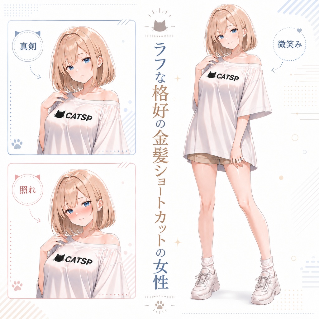 【立ち絵素材213】ラフな格好の金髪ショートカットの女性